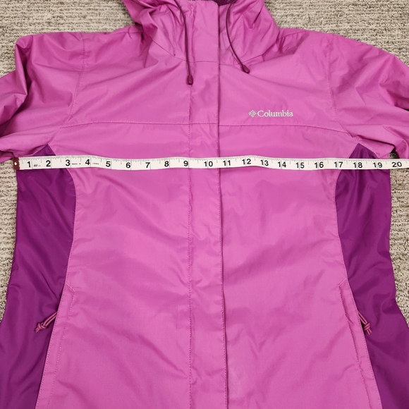 Columbia Mesh Lined Rain Jacket Pink and Purple Hood Zip Pockets Women's small - Picture 7 of 8